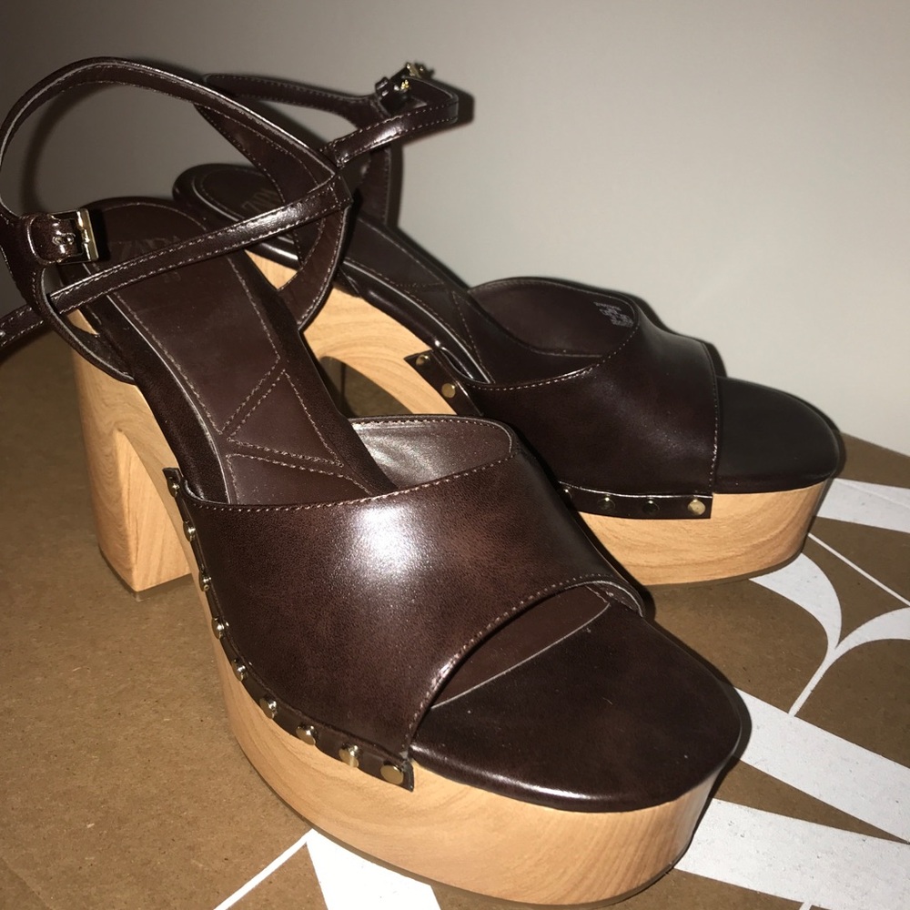 Zara Faux Leather Open Toe Clog Heels